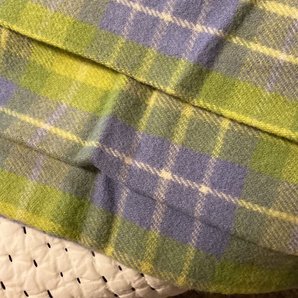 POTTERY BARN WOOL APPLE GREEN/BLUE PLAID FULL/QUEEN BLANKET +2 STANDARD SHAMS - Picture 6 of 7